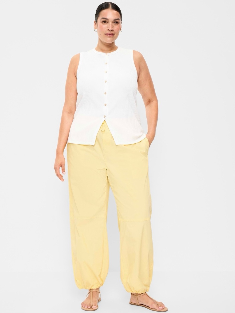NWOT Old Navy Drawstring Parachute Pants in Pale Yellow